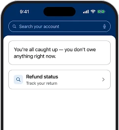The official IRS app account screen.